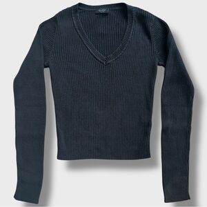 John Galt Black Ribbed V-Neck Knit Sweater One Size